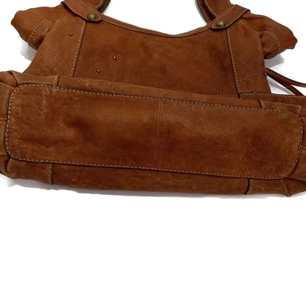 Vintage Fossil Brown Leather Floral Embossed Tote